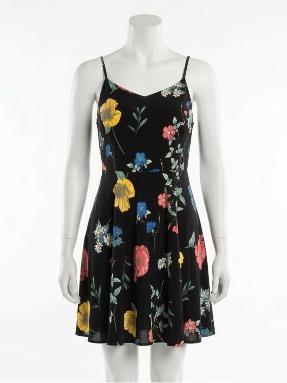 Old Navy Black Floral Cami Fit & Flare Mini Dress Spaghetti Strap Size S